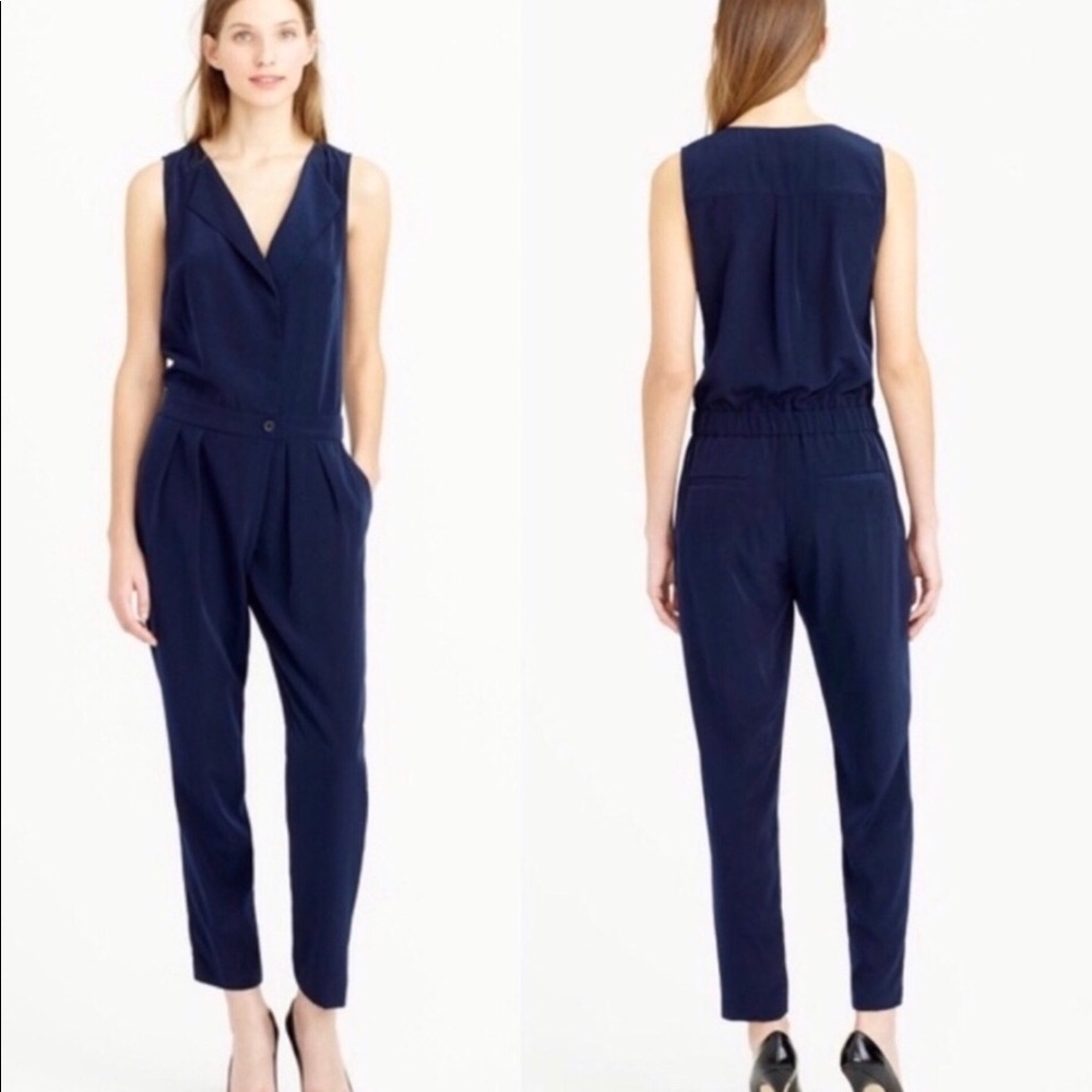J Crew Trench Sleevless Navy Blue Jumpsuit Size 6P
